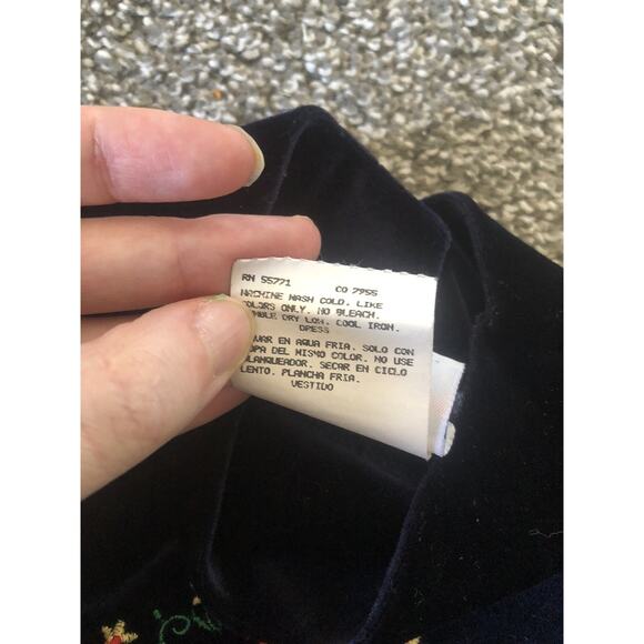 Vintage In Design Baby Velvet Dress Size 2T Navy Blue Embroidered Turtle Neck B1 - Picture 6 of 6